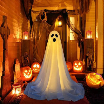 Illuminated White Ghost Decoration: LED String Lights for Halloween