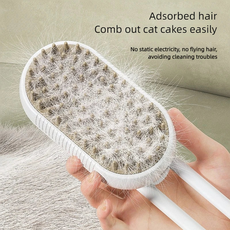 3-in-1 Pet Steam Brush: Massage, Spray, Hair Removal - Enhance Grooming and Cleanliness!