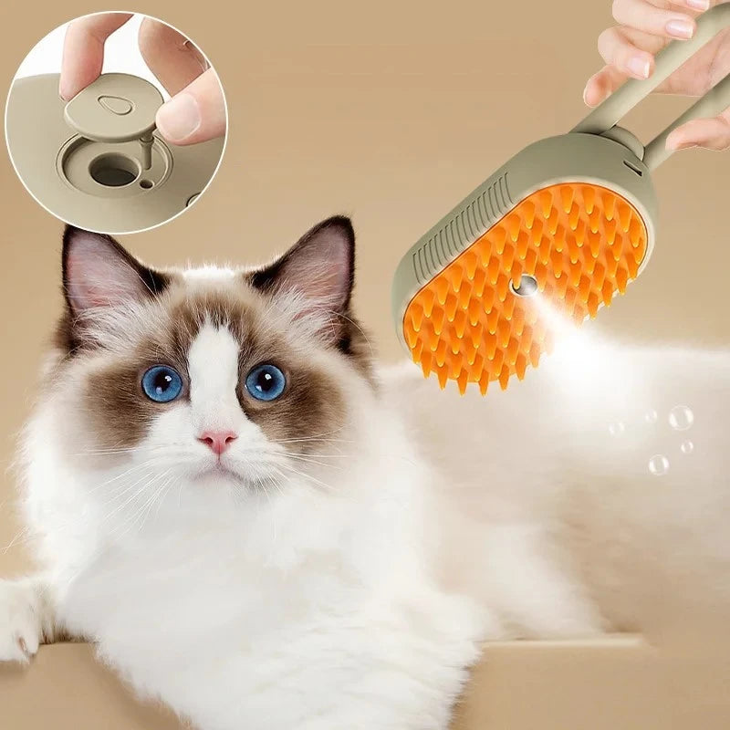 3-in-1 Pet Steam Brush: Massage, Spray, Hair Removal - Enhance Grooming and Cleanliness!